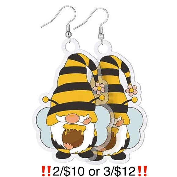 Acrylic Honeybee Gnome Earrings - Picture 1 of 7